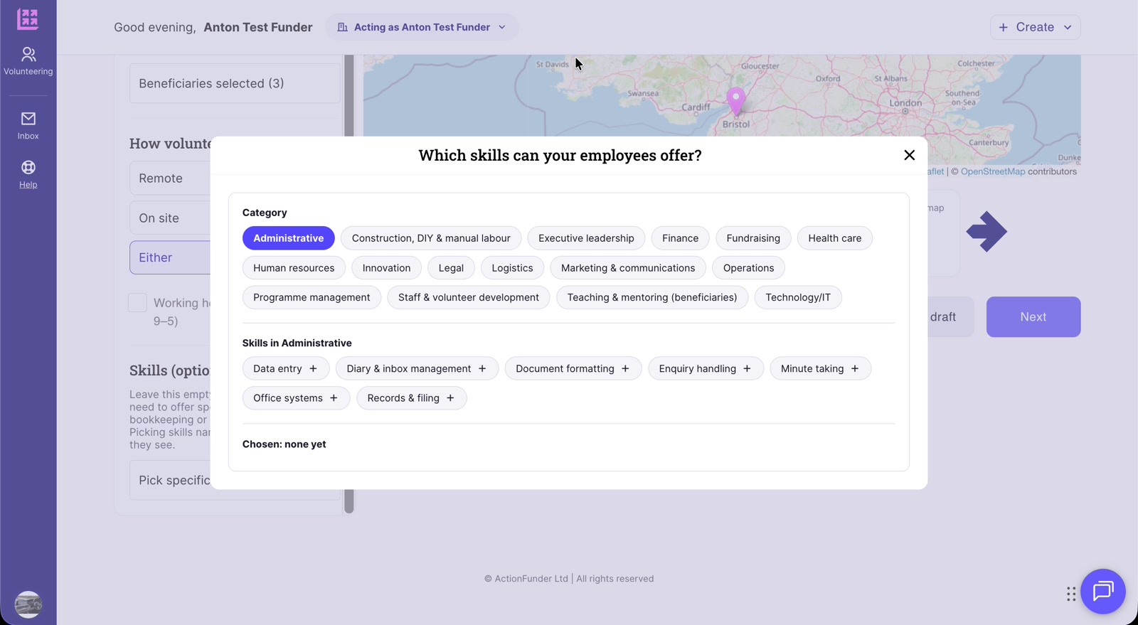Which skills can your employees offer pop-up with skill categories